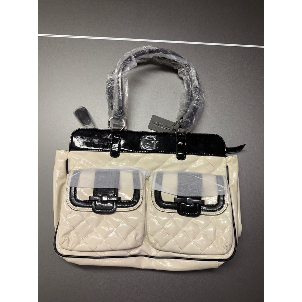 Guess Jill Quilted Patent Satchel Handbag Stone Multi PA373206